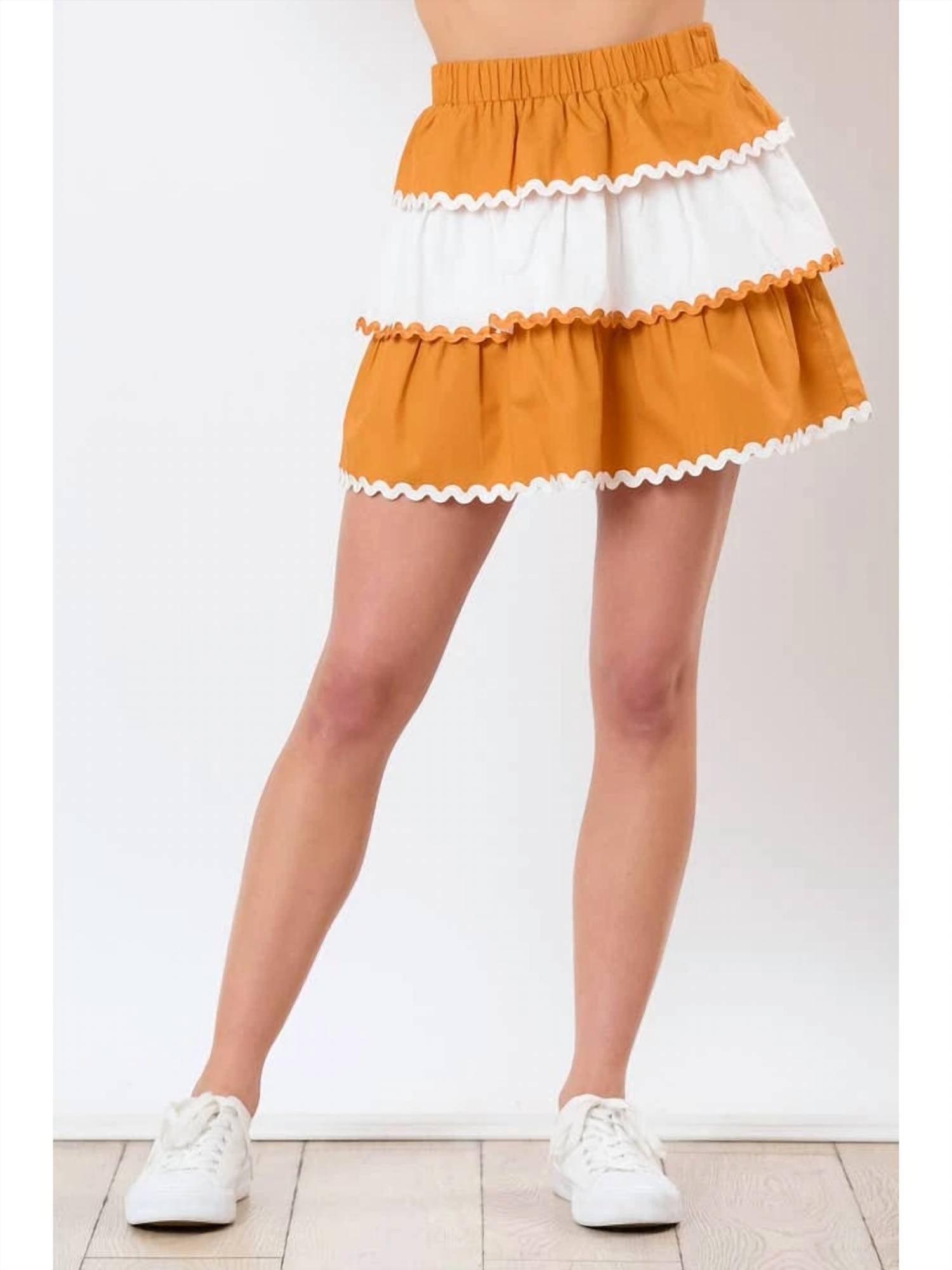 Peach Love Tiered Mini Skirt in burnt orange white - women's skirt