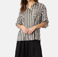 Karmamia MASON COLLARED SHIRT in black stripe - women's blouse - detail view