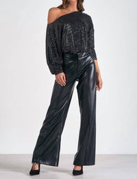 ELAN Off the Shoulder Sparkle Top in black - women's long sleeve top - detail view