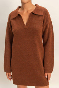 HYFVE Polo Long Sleeve Sweater Dress in chestnut - women's dress