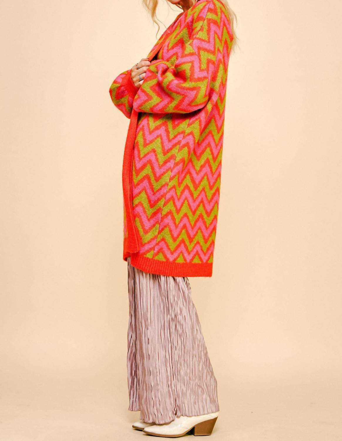 Davi & Dani - Cozy Chevron Open Cardigan