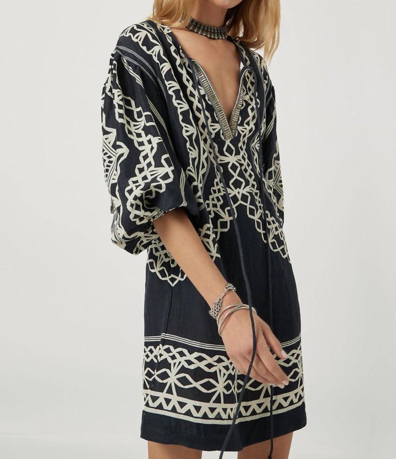 SCARLETT POPPIES Portofina Mini Dress in onyx - women's dress - detail view