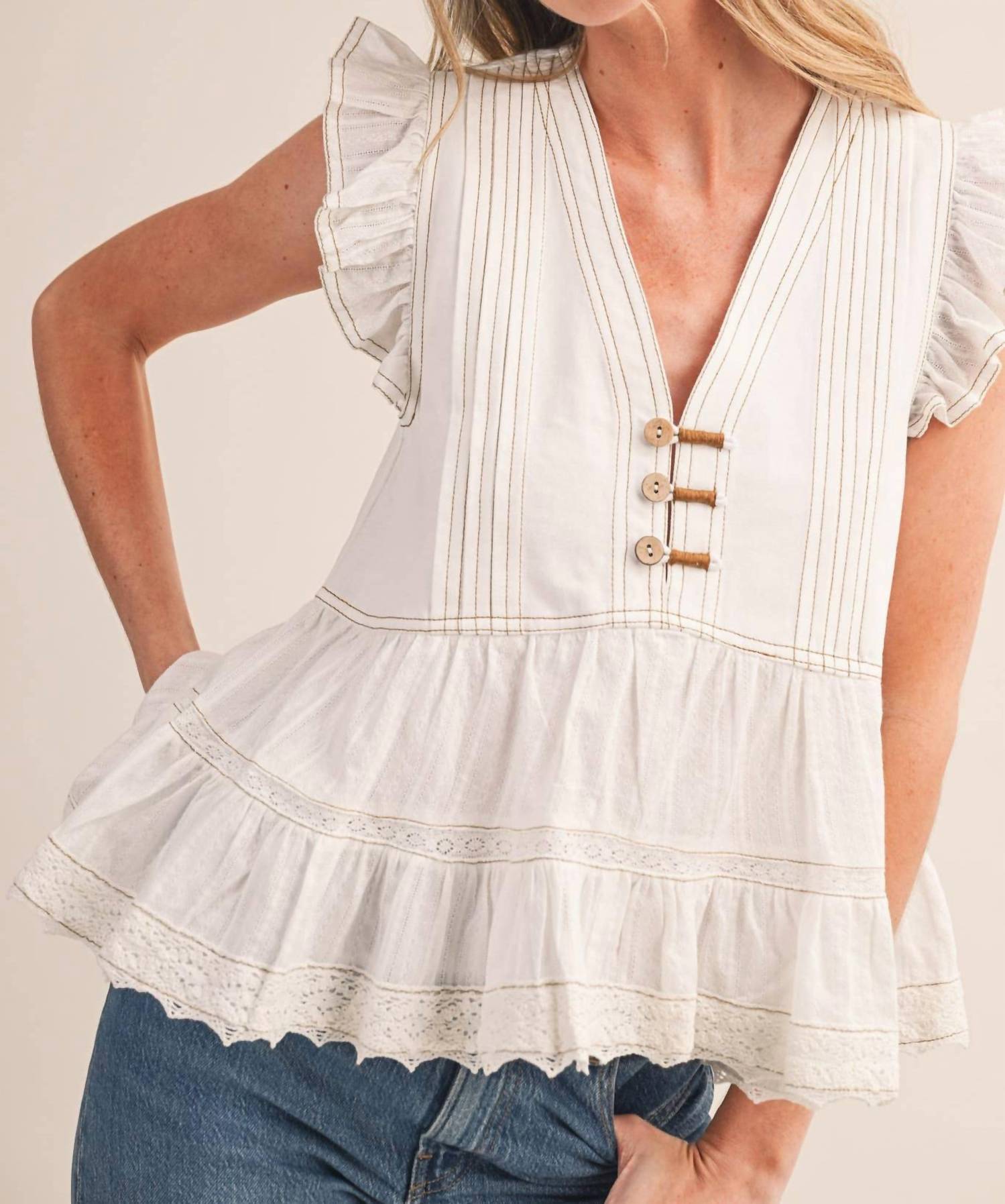 &Merci - Ruffle Detail Button Blouse