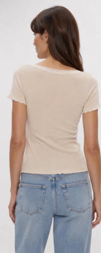 Michael Stars - Paisley Supima with Lace Short Sleeve Crew Tee