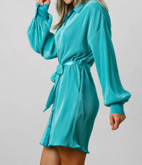 Fantastic Fawn - Pleated Tie Waist Mini Dress