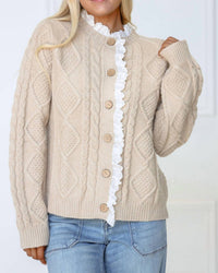 Aureum - Eyelet Trim Cable Knit Cardigan