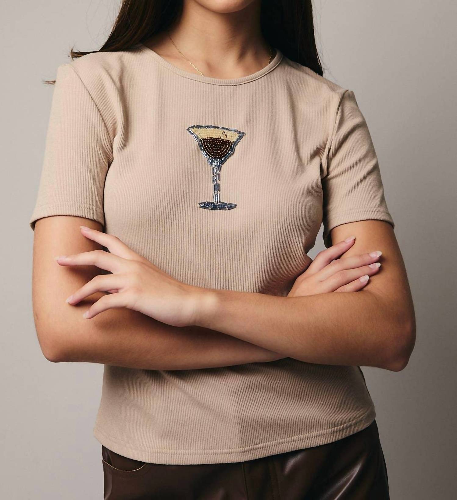 Sunday Edition Espresso Beaded Top in brown - women's t-shirt