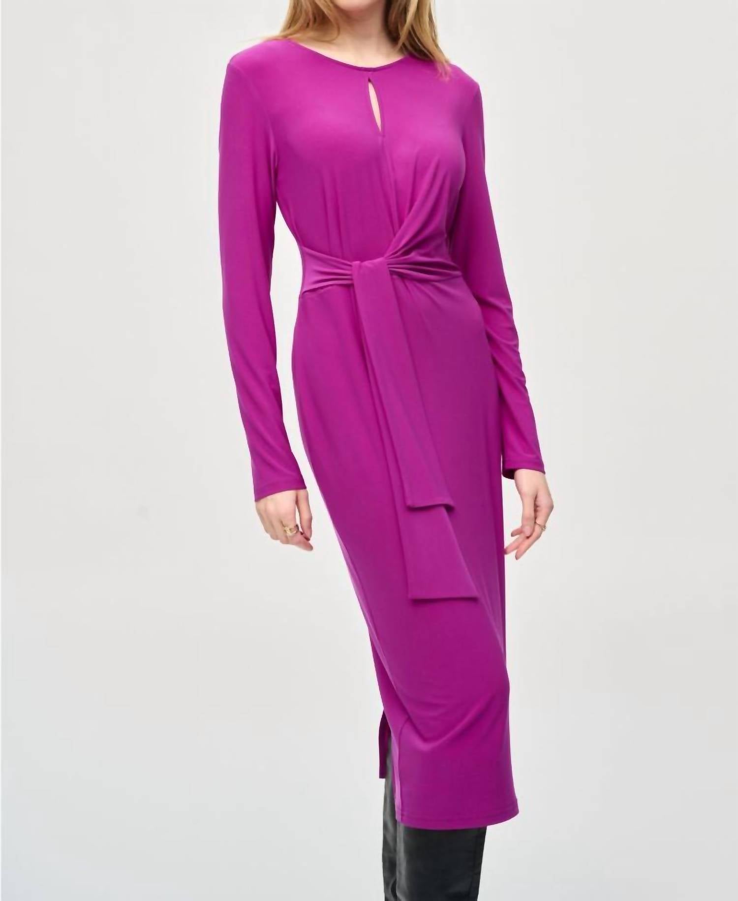 Joseph Ribkoff - Waist Tie Keyhole Neck Midi Sheath Dress