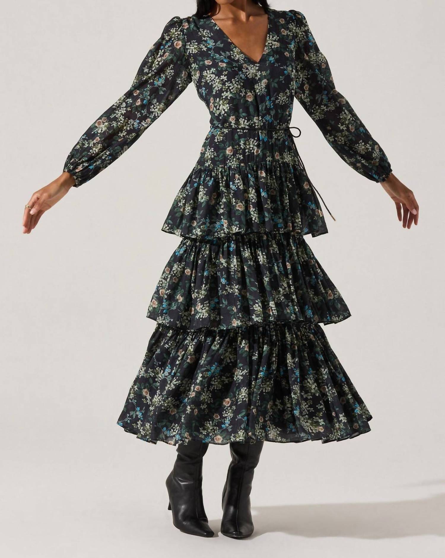 Astr - Franchesca Tiered Ruffle Floral Maxi Dress