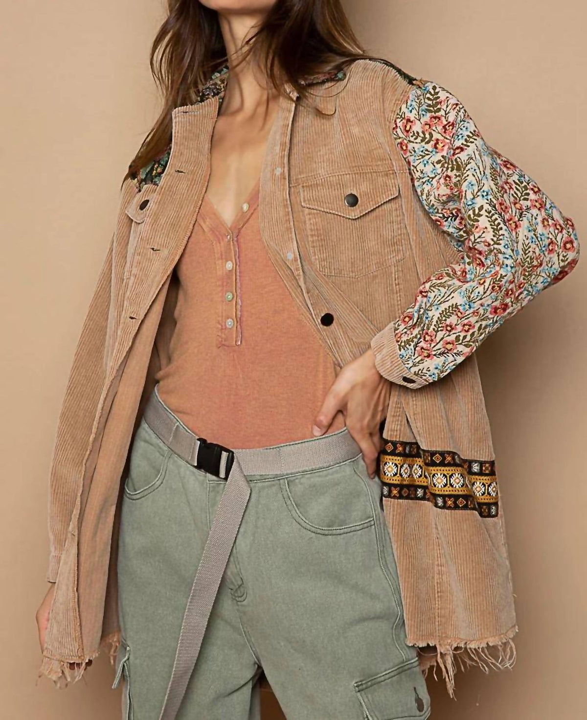Pol - Oversized Jacquard Print Shacket