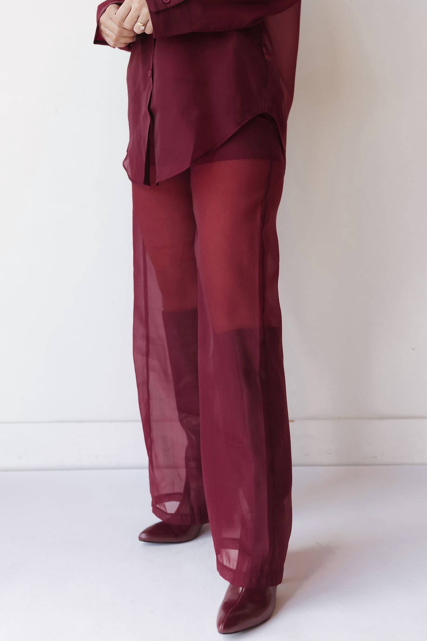 Mimosa Sheer Elegance Pants in burgundy wine - women's pants - alternate view