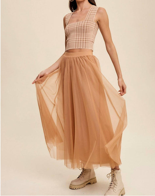 Listicle - Heather Layered Tulle Midi Skirt
