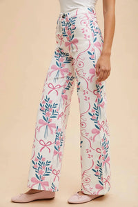 Anniewear - Floral & Bow Wide Leg Jeans