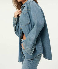 GOOD AMERICAN Split Back Shirt Jacket in blue - women's jacket - alternate view