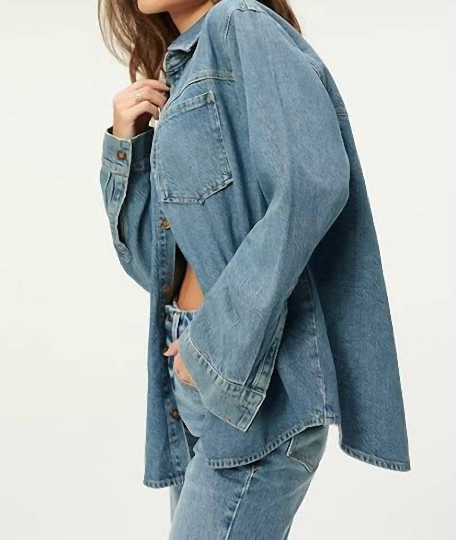 GOOD AMERICAN Split Back Shirt Jacket in blue - women's jacket - alternate view
