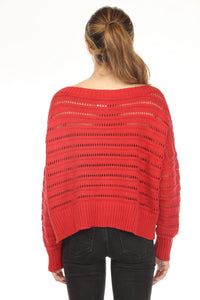 Planet By Lauren G. - Loomed Boat Neck Sweater Top