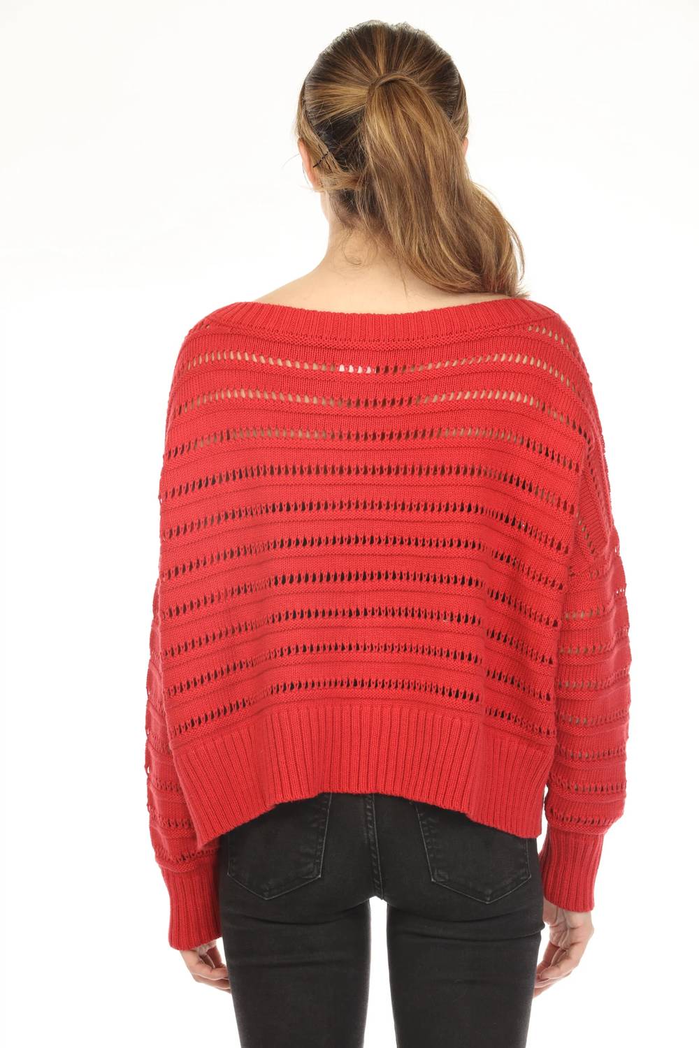 Planet By Lauren G. - Loomed Boat Neck Sweater Top