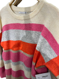 STACCATO Women's Pullover Stripe Sweater in pink orange gray - women's sweater