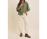 In February Francine Linen Blend Button Down Blouse in green - women's blouse - detail view