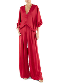 Ramy Brook Oscar Pleated Wide Leg Pants in scarlet - women's pants - view 4