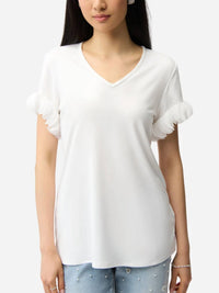Joseph Ribkoff - Jersey Fitted Top With Laser Cut Chiffon Sleeve