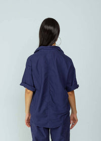 A SHIRT THING Delilah Collared V-neck Shirt in navy - women's blouse - detail view