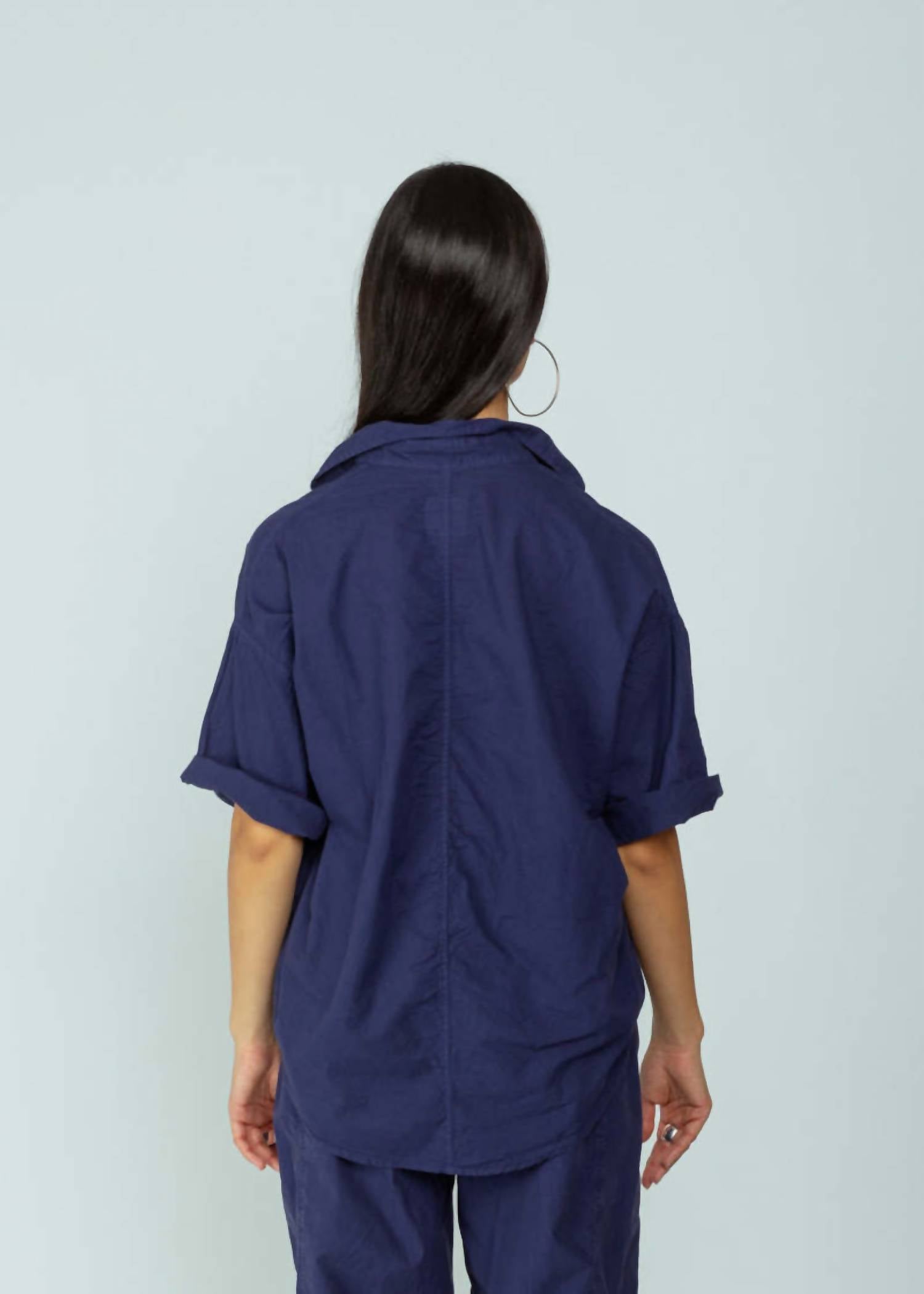 A SHIRT THING Delilah Collared V-neck Shirt in navy - women's blouse - detail view