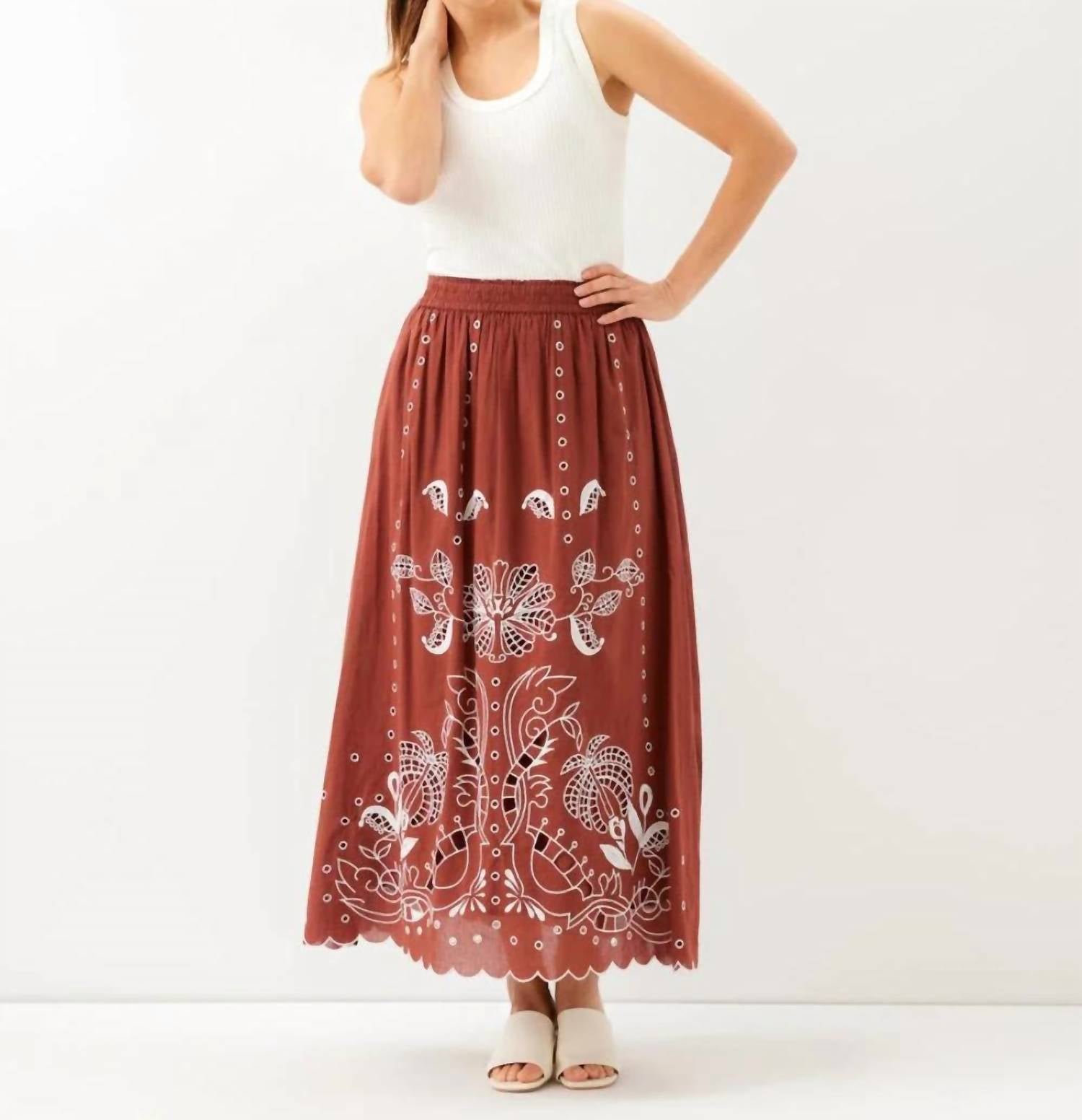 Karen Kane - Cut-out Embroidery Midi Skirt - Petite