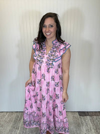 Umgee - Tiered Midi Dress With Ruffle Sleeve