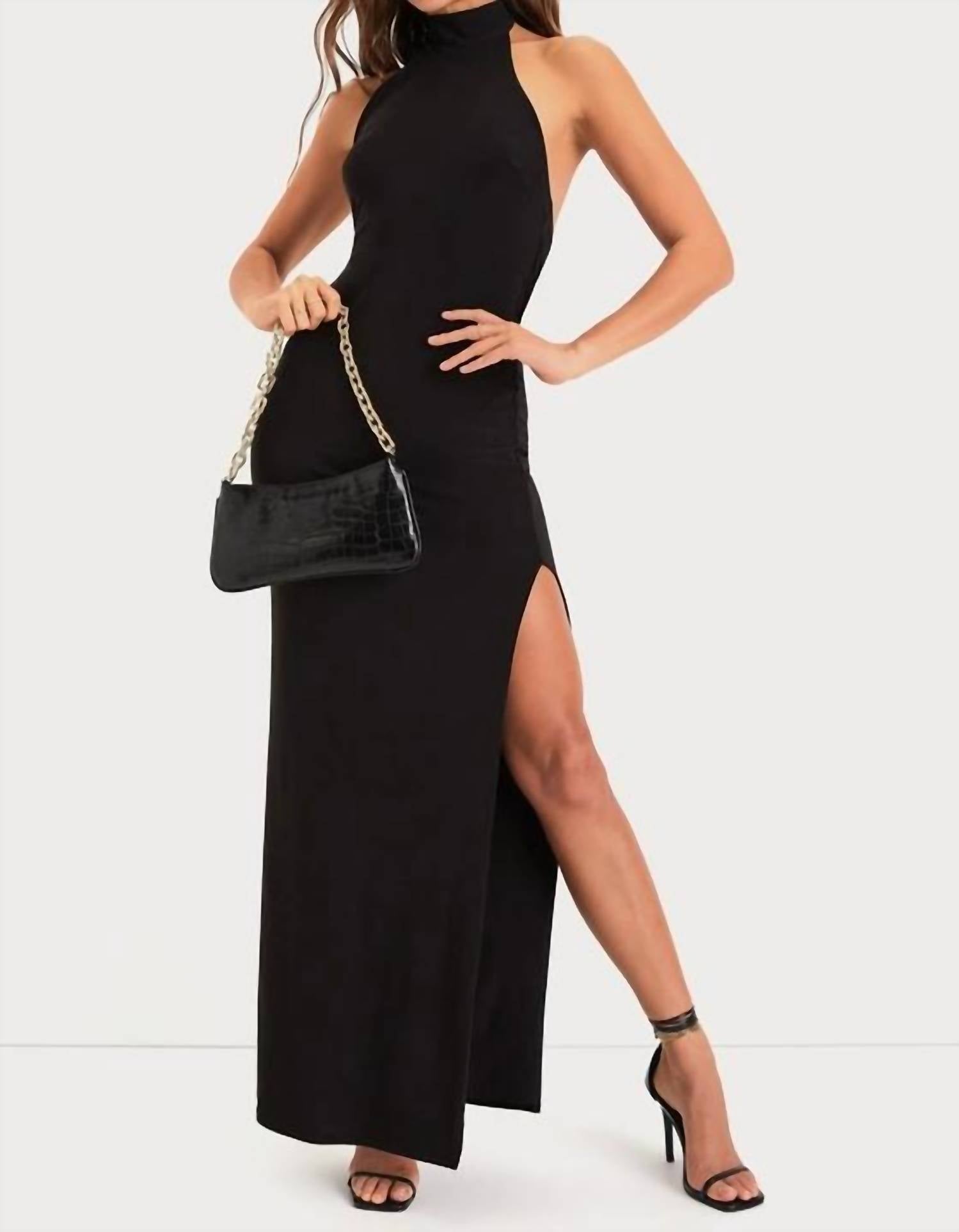 Lulus - Flawless Expression Mock Neck Halter Maxi Dress