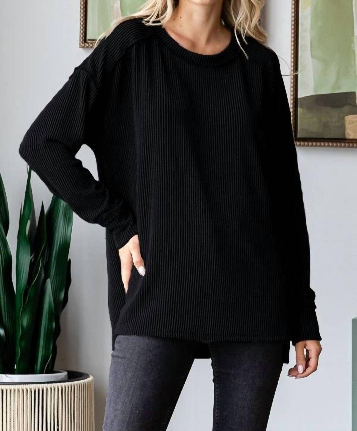 7Th Ray - Solid Ribbed Long Sleeve Top