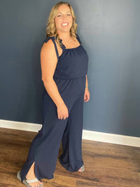 Tyche Tie Shoulder Jumpsuit in navy - women's pants - alternate view