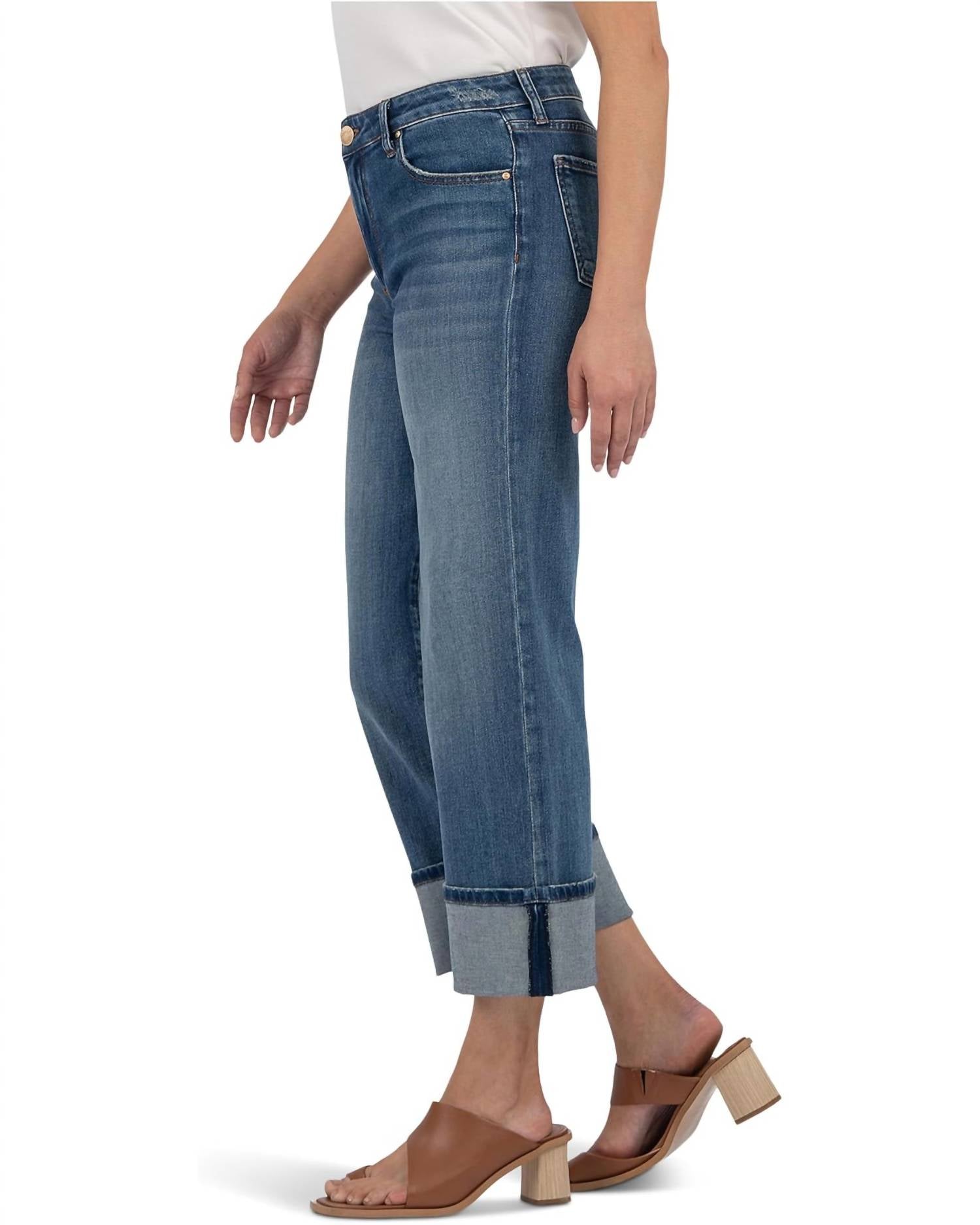 KUT FROM THE KLOTH Charlotte High Rise Jeans With 4" Roll Up in serenity - women's jeans - detail view