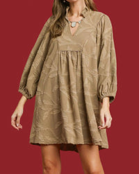 Umgee - Jacquard High Ruffle Neck Dress