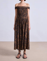 APIECE APART Britt Off Shoulder Maxi Dress in large lace floral chocolate 1 - women's dress - detail view