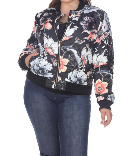 White Mark - Floral Bomber Jacket - Plus Size