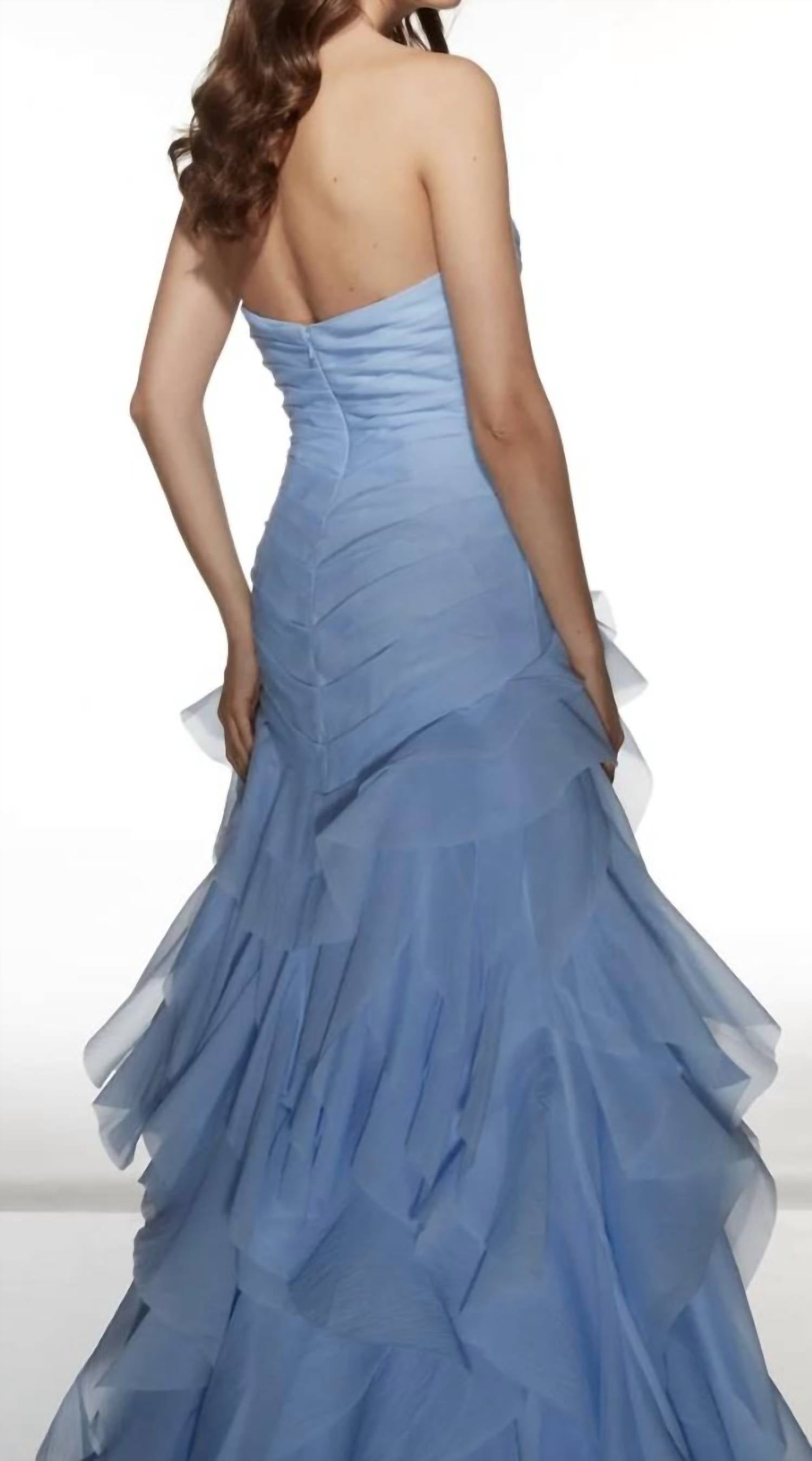 ALYCE PARIS Strapless ruffle gown in periwinkle - women's dress - detail view