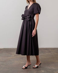 Moon River - Moon River Puff Sleeve Midi Dress