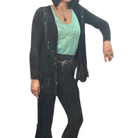 Pat Dahnke - Women's Short V Back Fringed And Feathered Jacket