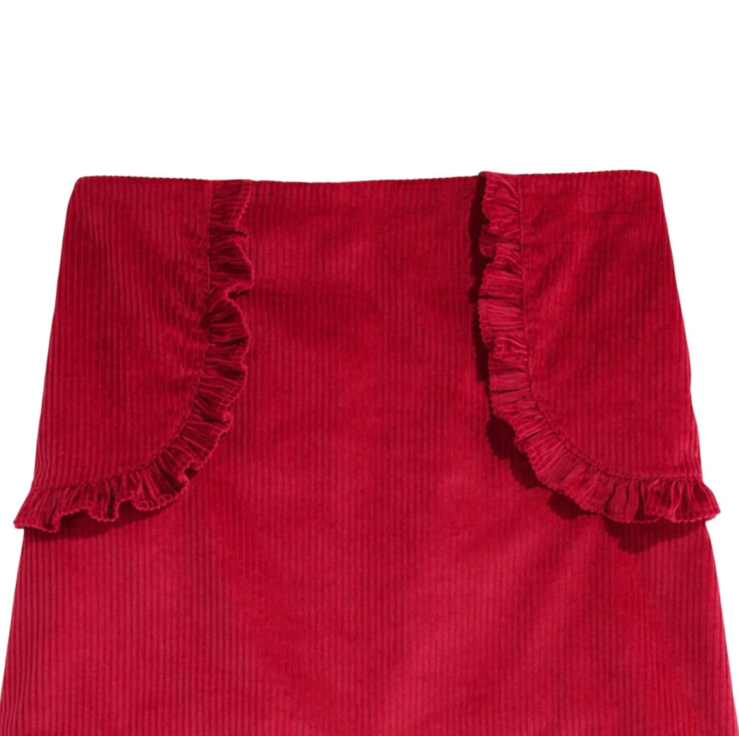 bella bliss Girls Peppa Skirt in red corduroy - kids' skirt - detail view
