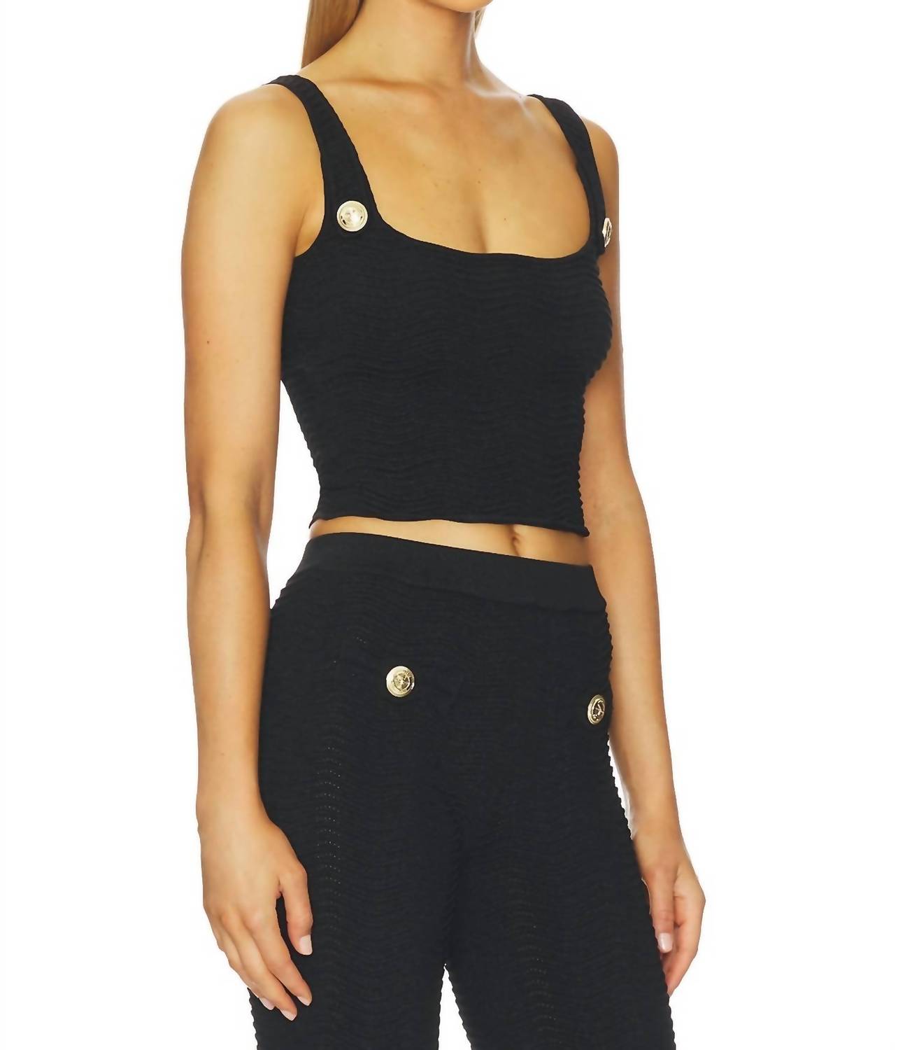 RETROFETE Aloe Knit Crop Top in metallic black - women's shirt - alternate view