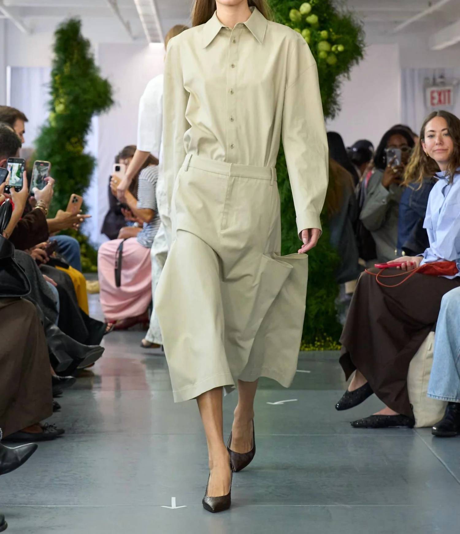 Tibi - Luxe Spring Twill Tucked Pleat Midi Skirt