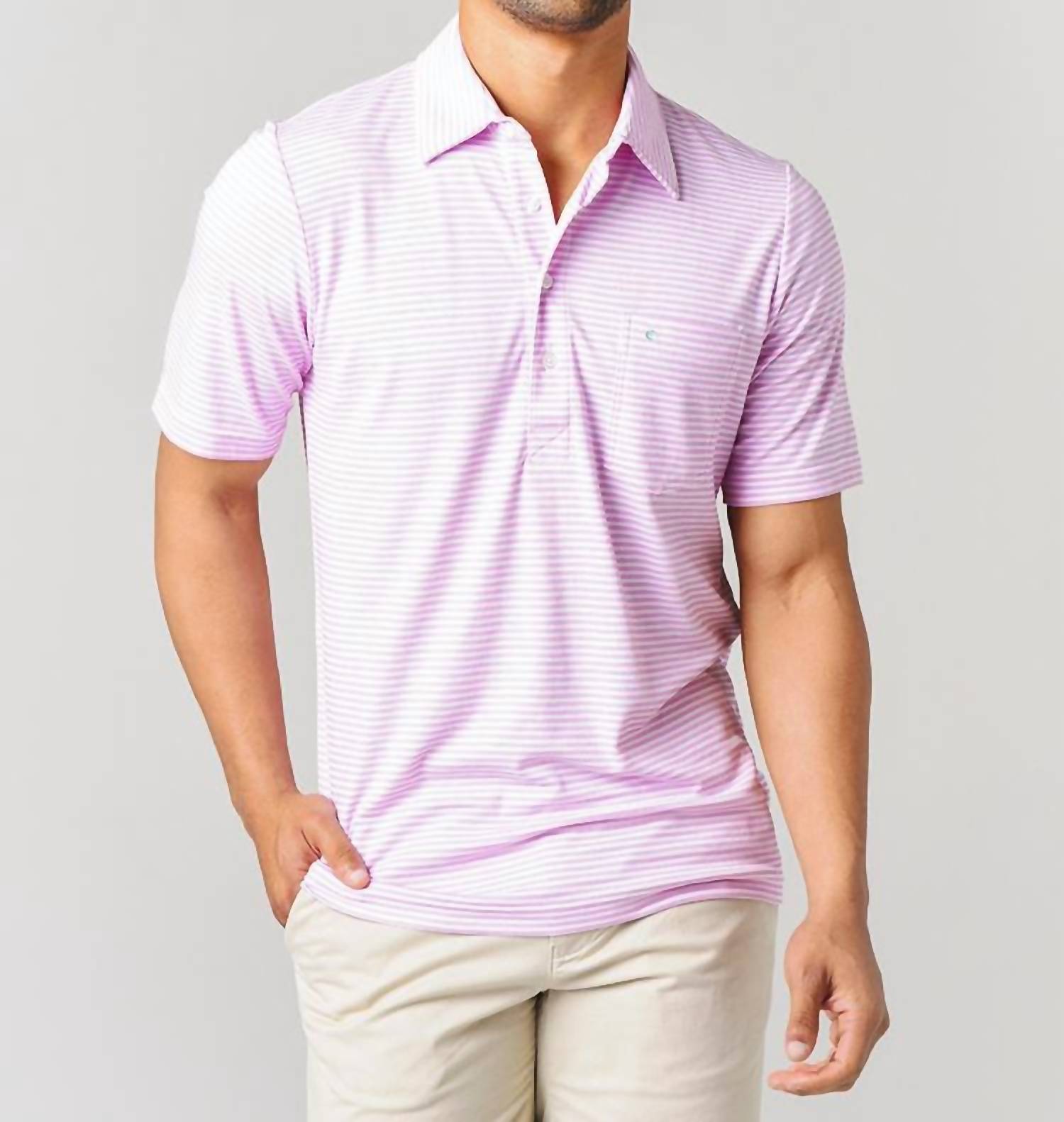 Criquet Performance Players Shirt in lee stripe pink - men's shirt