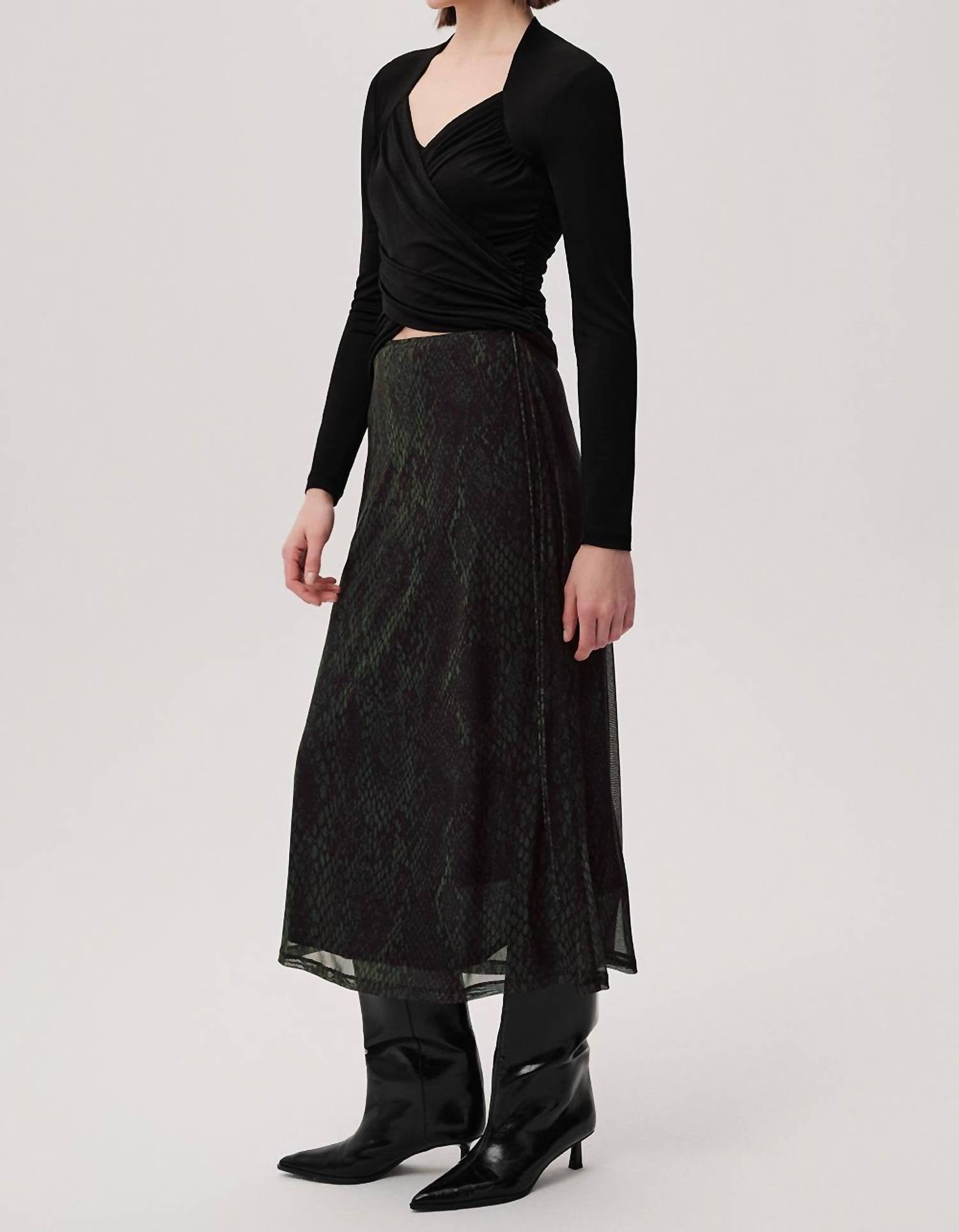 EXQUISE Linda K. Midi Skirt in green black - women's skirt - alternate view