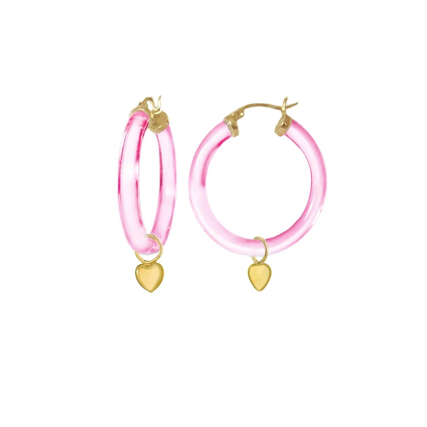Gold & Honey - Women's Heart Charm Lucite Hoop Earrings