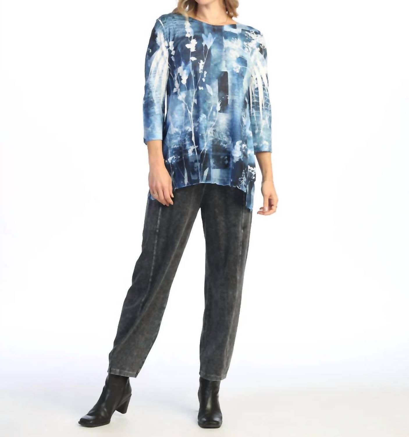 Jess & Jane Chiffon Hem Tunic Top in mariposa - women's shirt - detail view