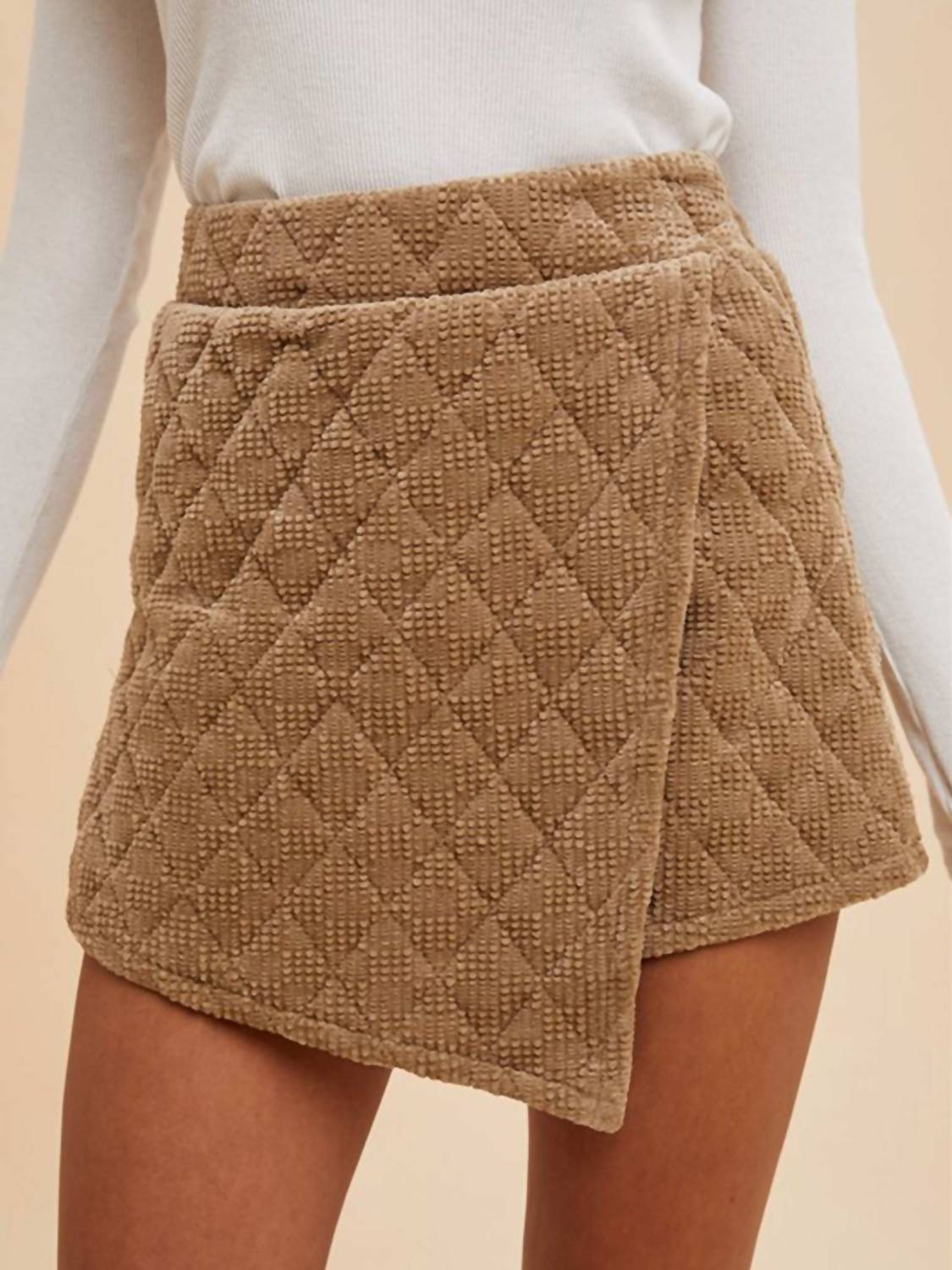 AnnieWear Quilted Velvet Skort in taupe - women's shorts