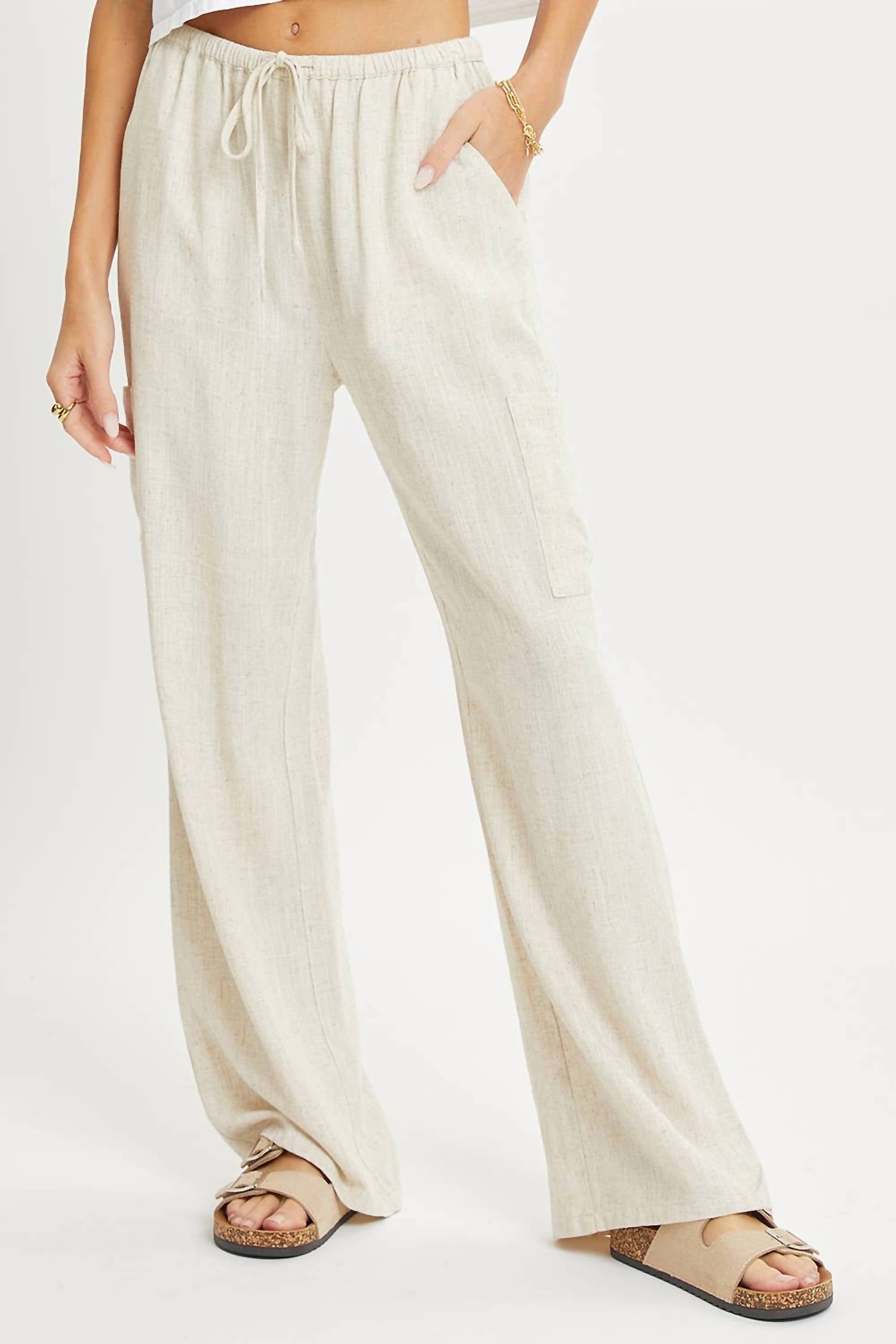 Sweet Lovely By Jen - Linen Blend Drawstring Pants