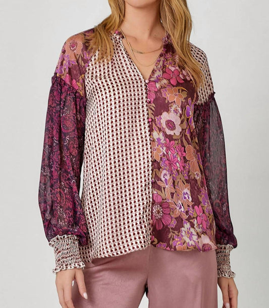 Mystree - Mixed Print Long Sleeve Blouse