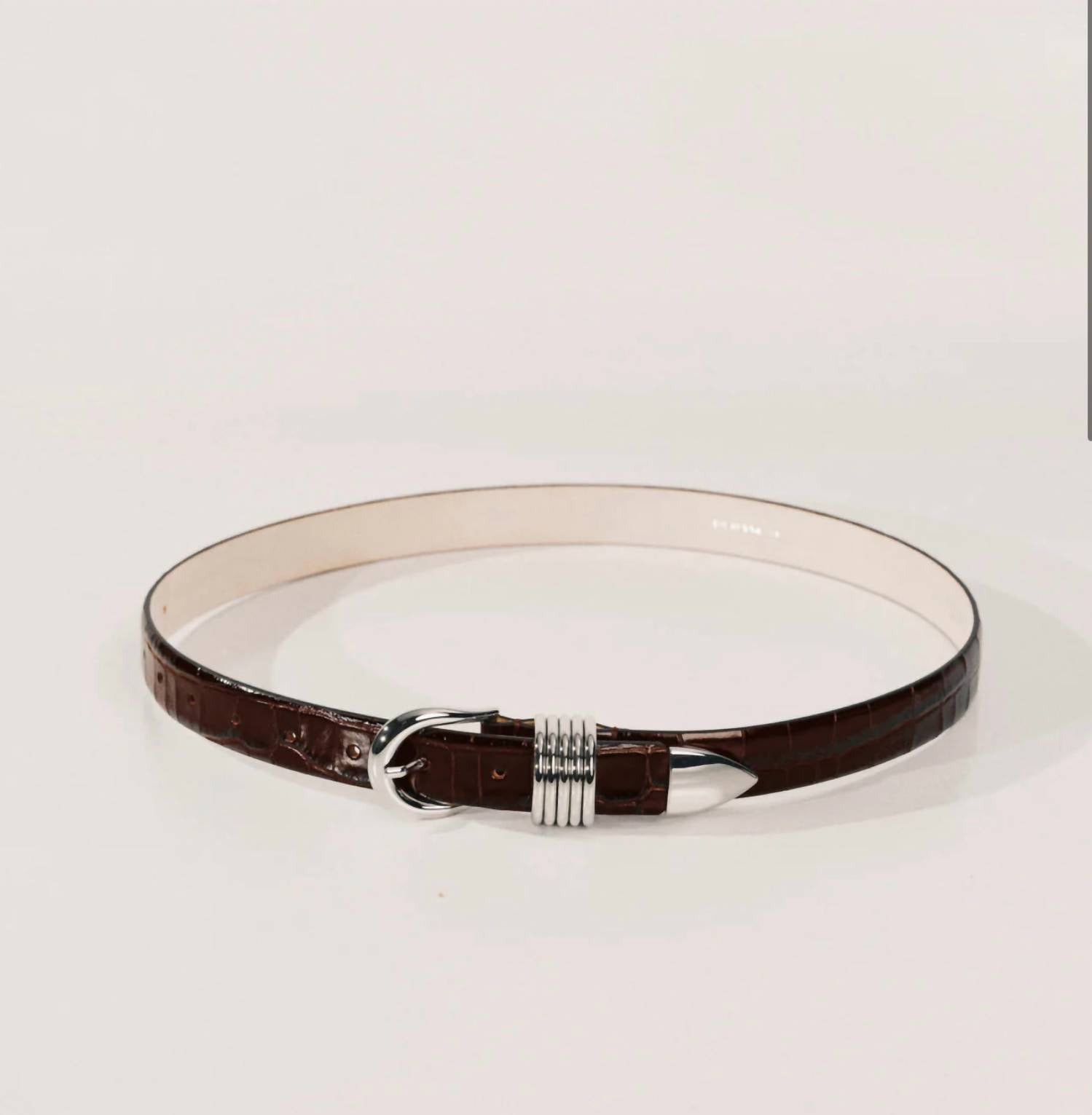 Dehanche Women's Hollyhock Croco Belt in chocolate - women's accessory - detail view
